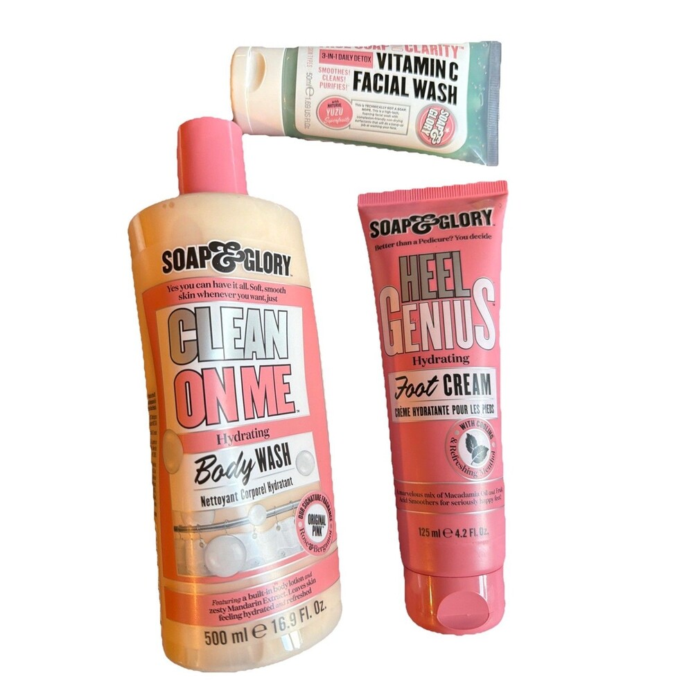 Soap&Glory Clean On Me Body Wash/Heel Genius Foot Cream/Face Soap And Clarity